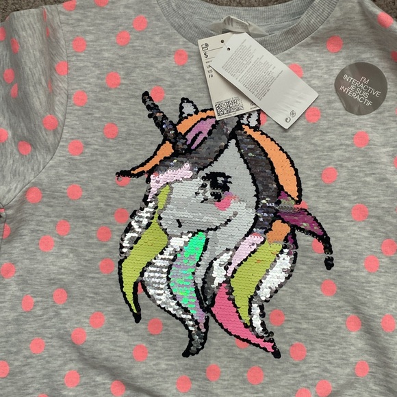NWT H&M Unicorn Polka Dot Kids Sweatshirt - Gray and Pink size 8-10 Y - Picture 12 of 17
